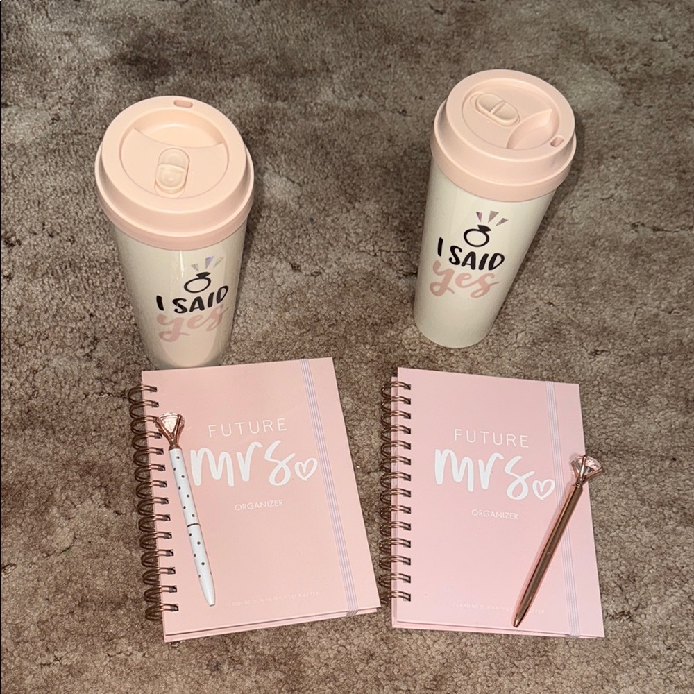 Pink and White Bridal Organizer Set with Tumbler